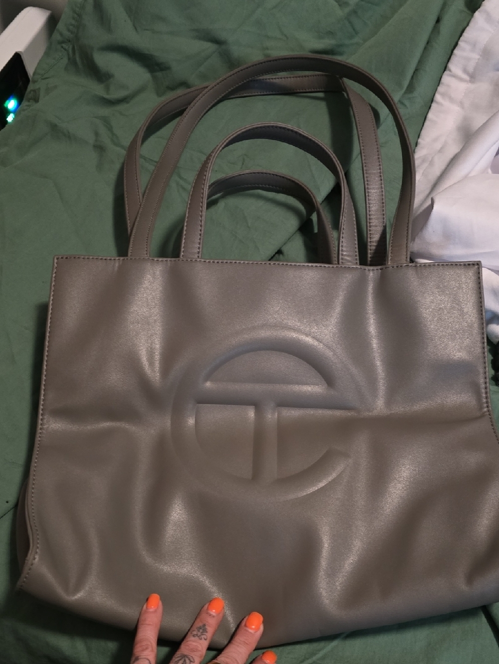 Authentic Telfar Gray Interior Logo Tote...Altered To 24 Inch     length Straps.
